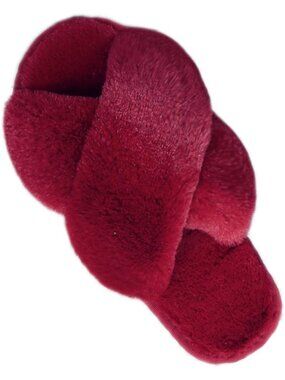 〽️Women's Red Cross Band Slippers Flat Fleece Open Toe Fur Fuzzy House Shoes